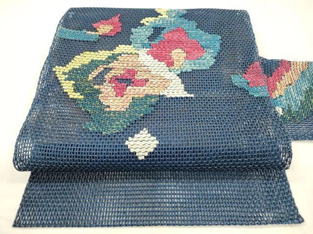 平和屋着物＊夏物　八寸名古屋帯　抽象文様　正絹　逸品　DABA0506cm