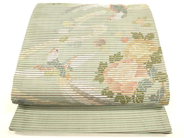 平和屋着物＊夏物　絽綴れ　太鼓柄袋帯　鳳凰流水花文　金糸　正絹　逸品　DABA0509cm