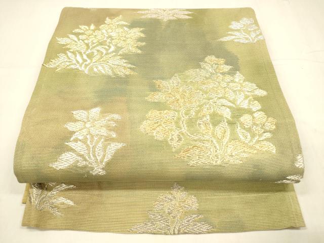 平和屋着物＊夏物　六通柄袋帯　草花文　金銀糸　正絹　逸品　DABA0512cm