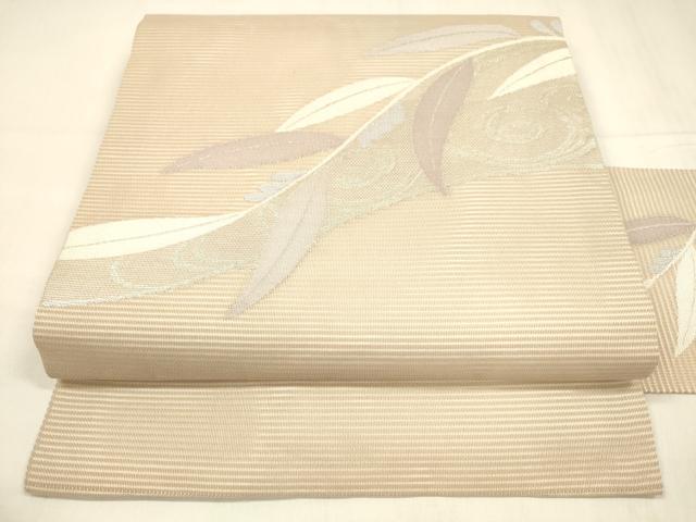 平和屋着物＊夏物　九寸名古屋帯　流水草葉文　銀糸　正絹　逸品　DABA0516cm