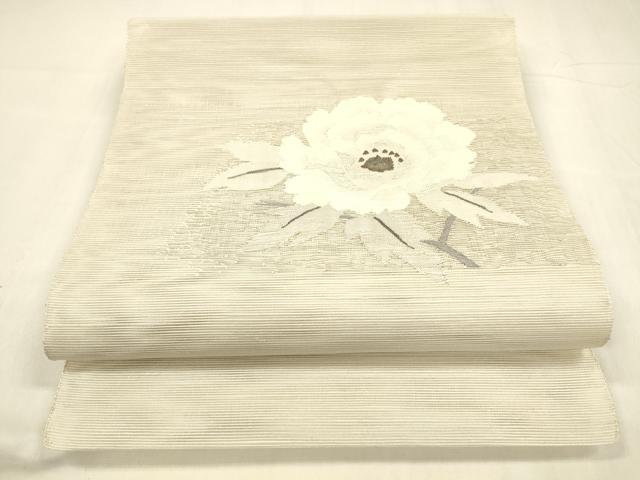 平和屋着物＊夏物　八寸名古屋帯　牡丹　正絹　逸品　DABA0517cm