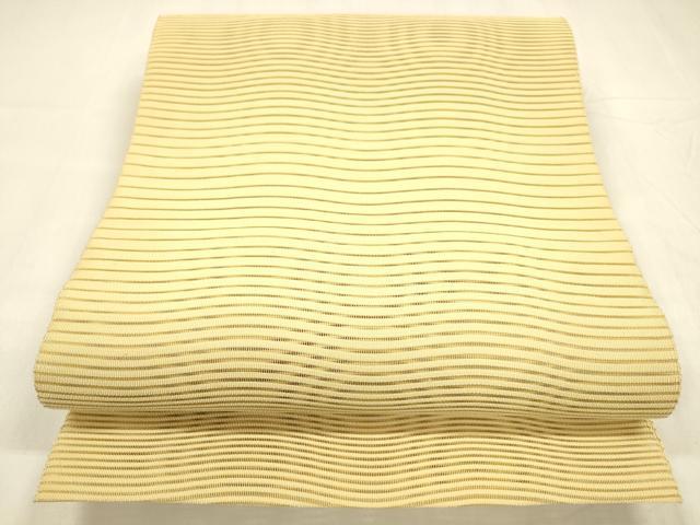 平和屋着物＊夏物　絽綴れ　八寸名古屋帯　よろけ縞　支子色　正絹　逸品　DABA0518cm