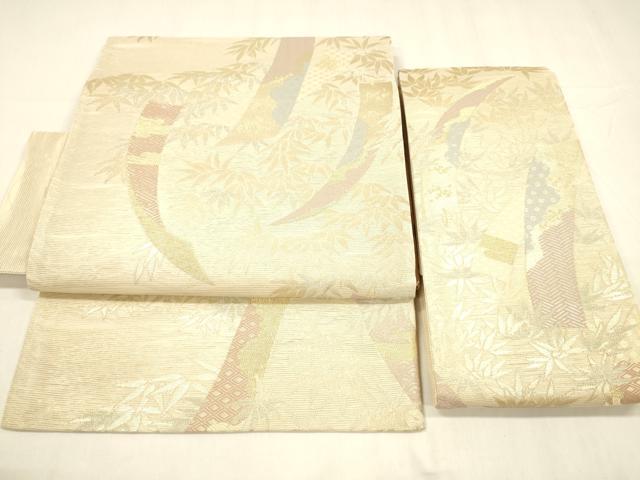 平和屋着物＊夏物　つけ帯　短冊笹の葉文　金銀糸　正絹　逸品　DABA0518cm