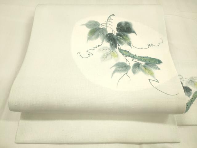 平和屋着物＊夏物　九寸名古屋帯　手描き　成り物蔦の葉文　DABA0524cm