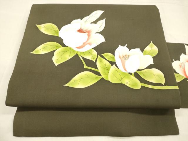 平和屋着物●塩瀬　九寸名古屋帯　手描き　正絹　逸品　DABA0528cm