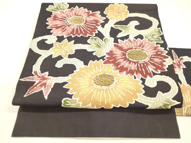 平和屋着物●九寸名古屋帯　花唐草文　金銀糸　正絹　逸品　DABA0538cm