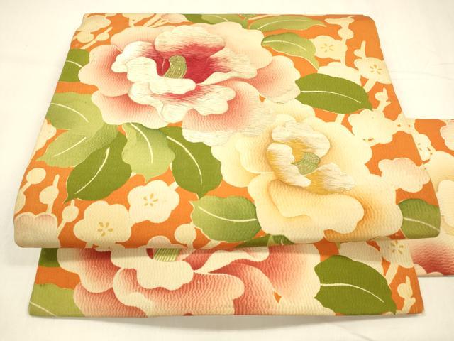 平和屋着物●アンティーク　大正ロマン　全通柄九寸名古屋帯　刺繍　草花文　正絹　逸品　DABA0540cm