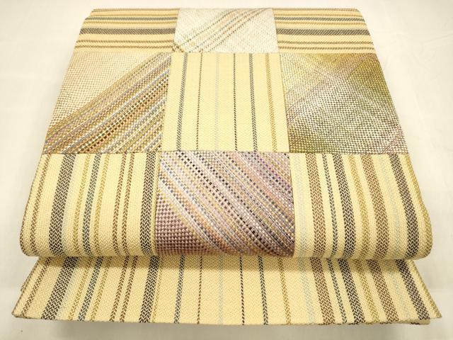 平和屋着物●太鼓柄袋帯　切嵌　組織　抽象間道　金銀糸　正絹　逸品　DABA0554cm