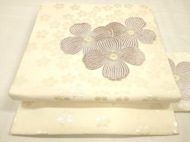 平和屋着物●九寸名古屋帯　舞花文　金銀糸　正絹　逸品　DABA0572cm