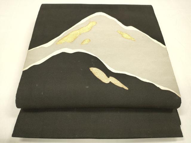 平和屋着物●爪掻き本綴れ　八寸名古屋帯　遠山文　黒地　金糸　正絹　逸品　DABA0577cm