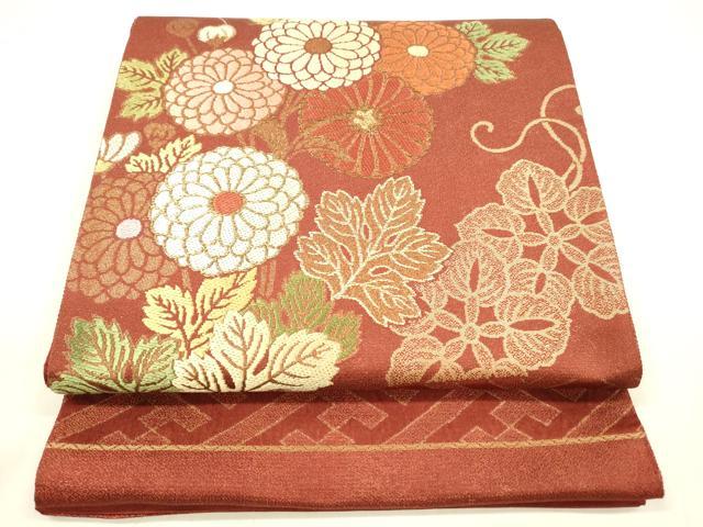 平和屋着物●1854年創業　帯屋捨松　太鼓柄袋帯　唐織　草花文　金糸　証紙付き　上代28万　正絹　逸品　DABA0592cm