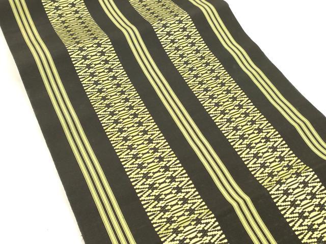 平和屋着物●本場筑前博多織　八寸名古屋帯　献上　黒地　正絹　逸品　DABA0643cm_1