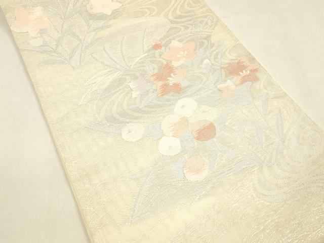 平和屋着物＊夏物　六通柄袋帯　流水草花文　銀糸　正絹　逸品　DABA0674cm_1