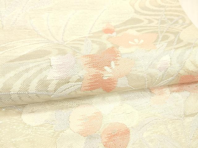 平和屋着物＊夏物　六通柄袋帯　流水草花文　銀糸　正絹　逸品　DABA0674cm_2