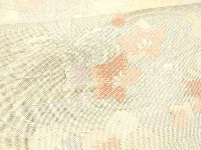 平和屋着物＊夏物　六通柄袋帯　流水草花文　銀糸　正絹　逸品　DABA0674cm_3