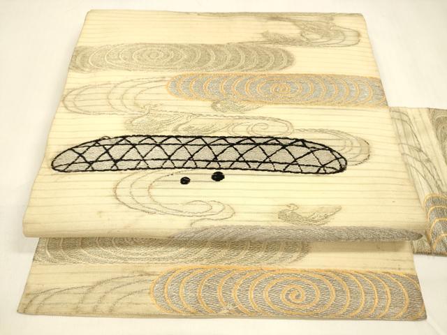 平和屋着物＊夏物　アンティーク　大正ロマン　九寸名古屋帯　唐織　流水文　金銀糸　正絹　逸品　DABA0678cm