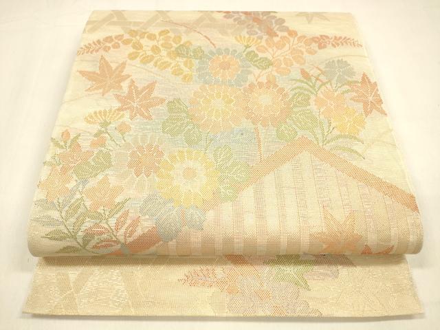 平和屋着物＊夏物　六通柄　本袋帯　籬草花文　金糸　正絹　逸品　DABA0705cm