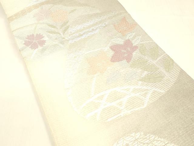 平和屋着物＊夏物　六通柄袋帯　貝合わせ七宝花文　銀糸　正絹　逸品　DABA0707cm_1