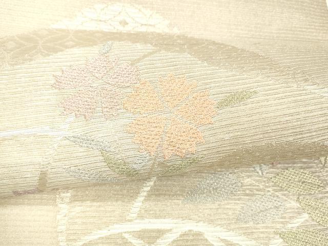 平和屋着物＊夏物　六通柄袋帯　貝合わせ七宝花文　銀糸　正絹　逸品　DABA0707cm_2
