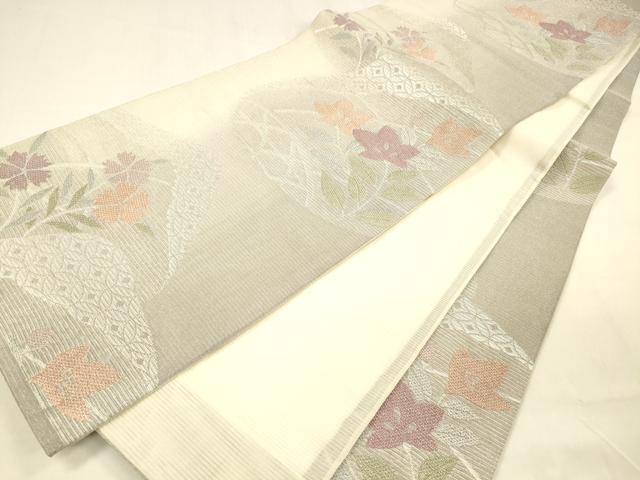 平和屋着物＊夏物　六通柄袋帯　貝合わせ七宝花文　銀糸　正絹　逸品　DABA0707cm_4