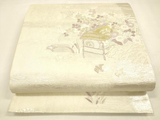 平和屋着物＊夏物　六通柄袋帯　唐織　染調風景　金銀糸　正絹　逸品　DABA0729cm