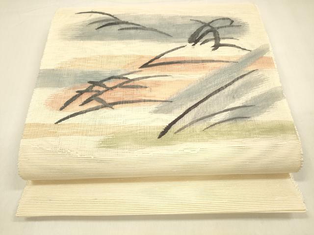 平和屋着物＊夏物　八寸名古屋帯　草葉文　正絹　逸品　DABA0730cm