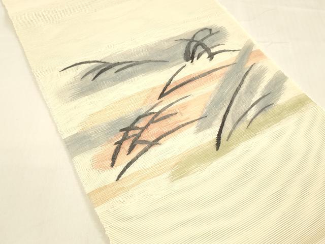 平和屋着物＊夏物　八寸名古屋帯　草葉文　正絹　逸品　DABA0730cm_1