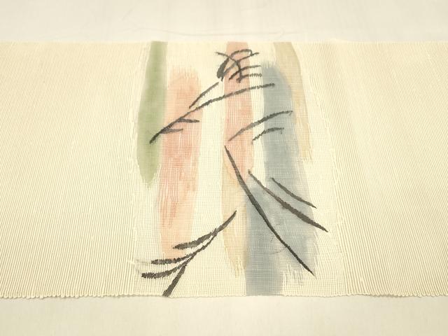 平和屋着物＊夏物　八寸名古屋帯　草葉文　正絹　逸品　DABA0730cm_5