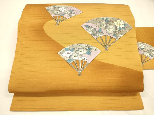 平和屋着物＊夏物　九寸名古屋帯　手描き　扇面草花文　DABA0742cm