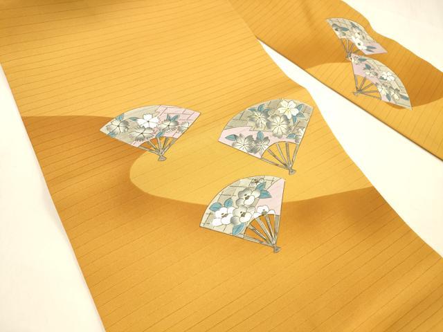 平和屋着物＊夏物　九寸名古屋帯　手描き　扇面草花文　DABA0742cm_1