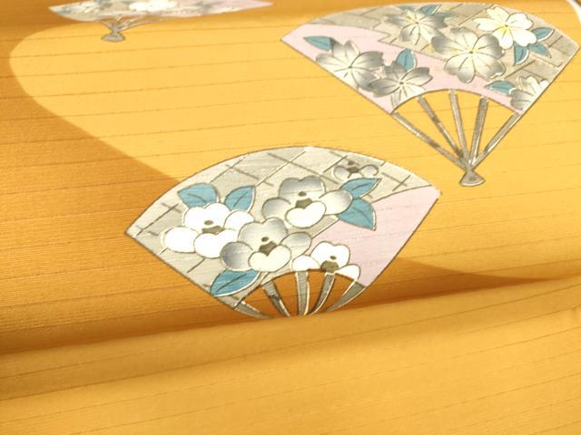 平和屋着物＊夏物　九寸名古屋帯　手描き　扇面草花文　DABA0742cm_2