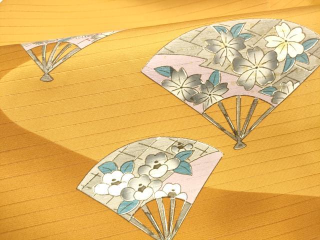 平和屋着物＊夏物　九寸名古屋帯　手描き　扇面草花文　DABA0742cm_3