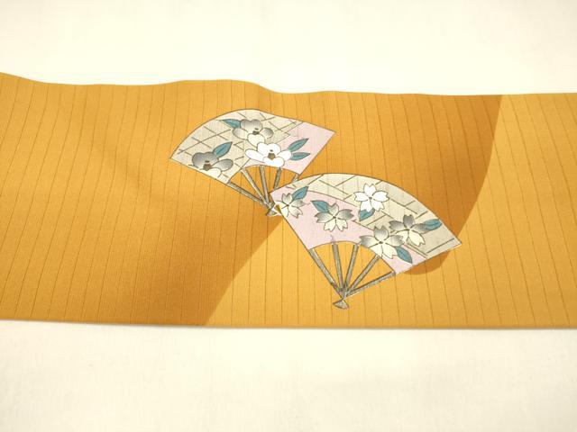 平和屋着物＊夏物　九寸名古屋帯　手描き　扇面草花文　DABA0742cm_4