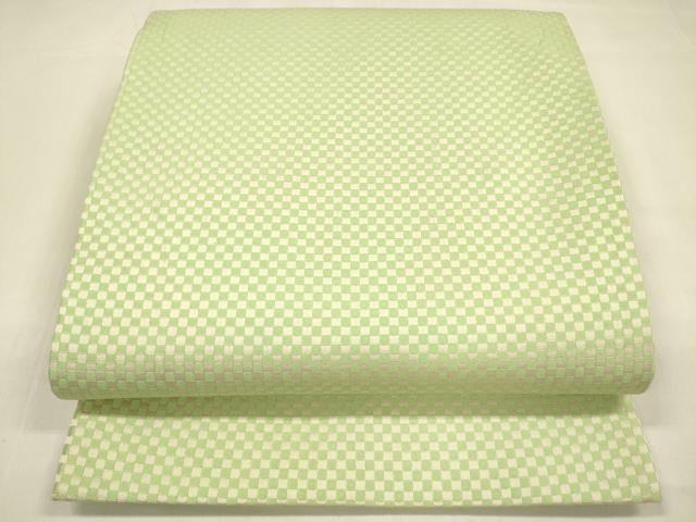 平和屋着物●全通柄袋帯　市松文様　銀通し地　正絹　逸品　DABA0749cm