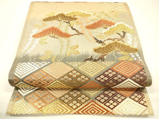 平和屋着物●六通柄袋帯　唐織　枝花松文　金糸　正絹　逸品　DABA0790cm