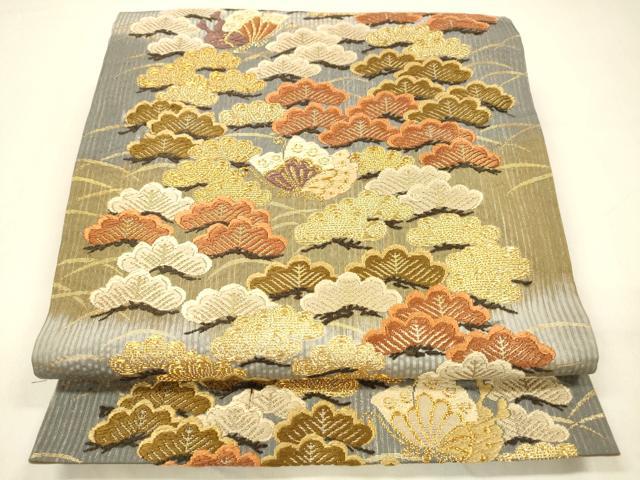 平和屋着物●六通柄袋帯　唐織　舞蝶松文　金糸　正絹　逸品　DABA0795cm