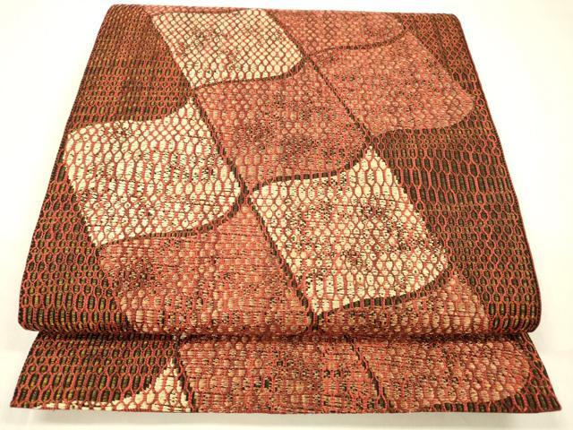 平和屋着物●都喜ヱ門　本場大島紬　全通柄袋帯　瓦文　金糸　藤絹織物謹製　正絹　逸品　DABA0813cm