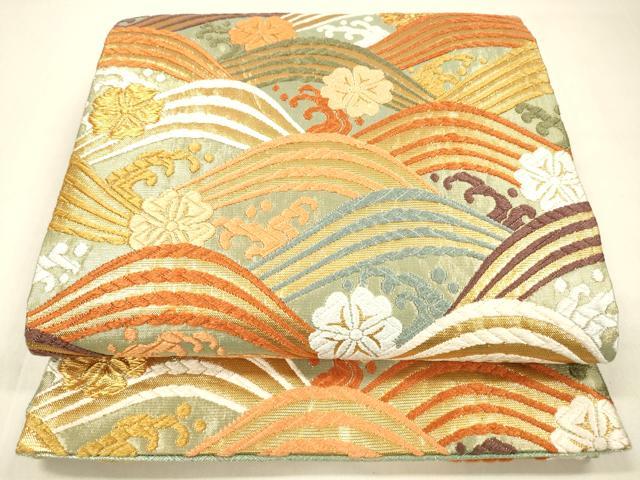 平和屋着物●佐賀錦　六通柄袋帯　唐織　立波花文　本金箔　正絹　逸品　DABA0815cm