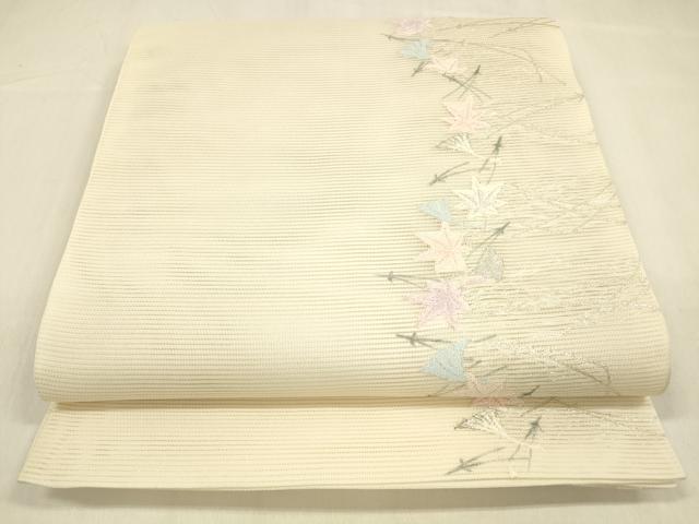 平和屋着物＊夏物 六通柄 本袋帯 唐織 草葉文 銀糸 正絹 逸品