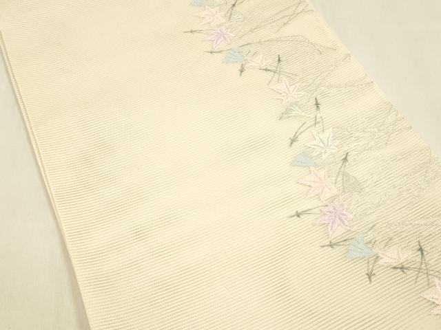 平和屋着物＊夏物　六通柄袋帯　唐織　青々庵　流水短冊草花文　正絹　逸品　DAAX8647cm 平和屋着物＊夏物 六通柄袋帯 唐織 青々庵 流水短冊草花文 正絹 逸品
