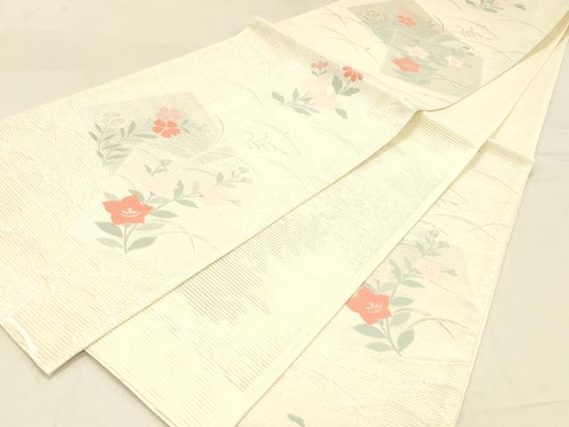 平和屋着物＊夏物 六通柄袋帯 露芝草花文 銀糸 正絹 逸品 DABA0919cm