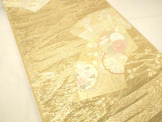 平和屋着物＊夏物　六通柄袋帯　扇に丸取　金銀糸　正絹　逸品　DABA0939cm 平和屋着物○龍村平蔵製 六通柄 本袋帯 名物いちご 金銀糸 正絹 逸品