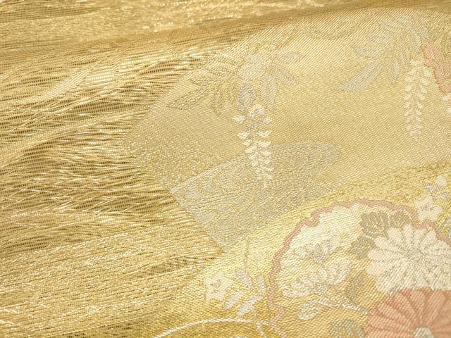 平和屋着物＊夏物　六通柄袋帯　扇に丸取　金銀糸　正絹　逸品　DABA0939cm 平和屋着物＊夏物 六通柄袋帯 扇に丸取 金銀糸 正絹 逸品 DABA0939cm