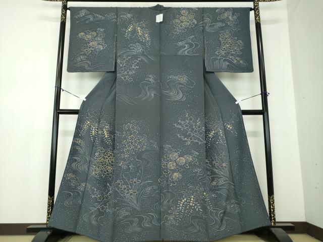 平和屋着物●訪問着　ろうけつ染め　立波吉祥花文　金彩　正絹　逸品　未使用　DABA1015ps
