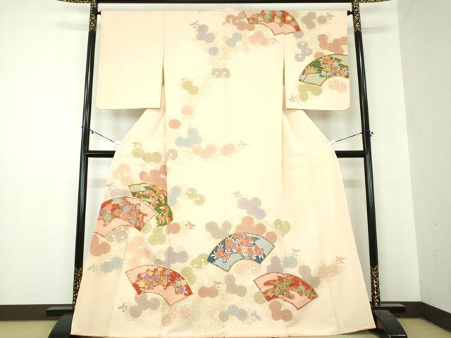 平和屋着物●訪問着　駒刺繍　地紙花文　金彩　正絹　逸品　DABA1031ps