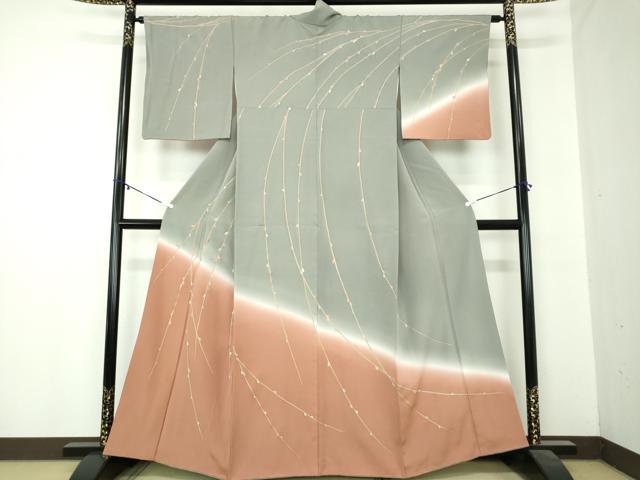 平和屋着物●訪問着　駒刺繍　枝蕾　暈し染め　金彩　正絹　逸品　DABA1034ps