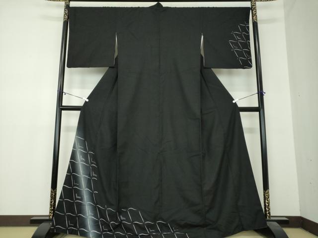 平和屋着物●訪問着　紬地　瓦文　黒地　やまと誂製　正絹　逸品　DABA1040ps