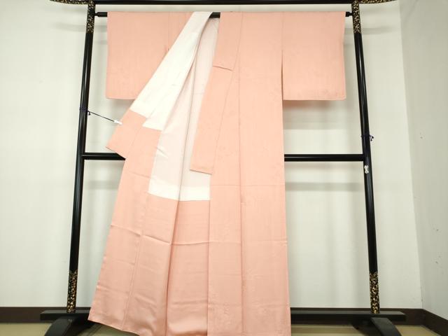 平和屋着物●上質な色無地　辻が花地紋　水柿色　正絹　逸品　DABA1045ps