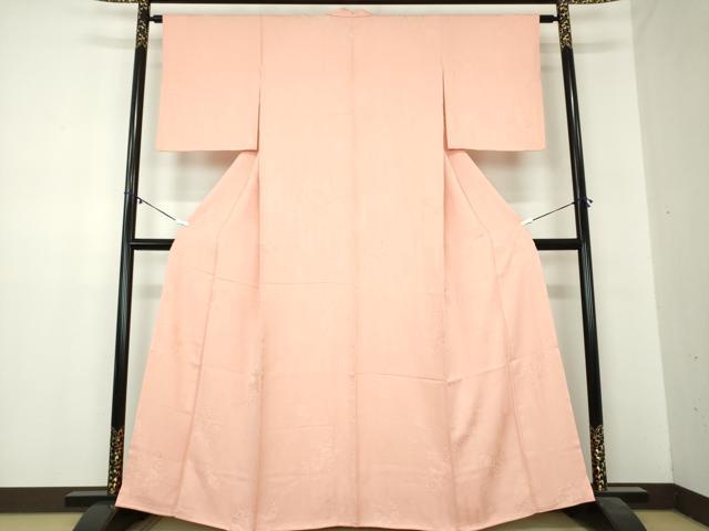 平和屋着物●上質な色無地　辻が花地紋　水柿色　正絹　逸品　DABA1045ps