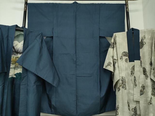 平和屋着物●男性　本場大島紬　アンサンブル・長襦袢(無双仕立て)セット　長羽織　100亀甲　総詰め　正絹　逸品　DABA1076ps